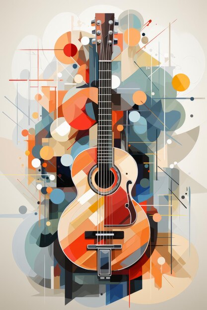 Akustische Gitarrenillustration für musikalische grafische Werbung, erstellt mit generativer KI-Technologie