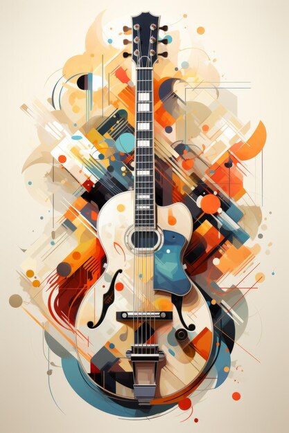 Akustische Gitarrenillustration für musikalische grafische Werbung, erstellt mit generativer KI-Technologie