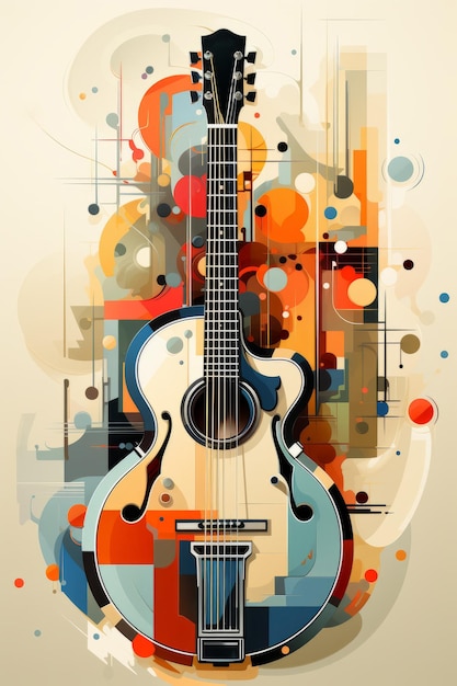 Akustische Gitarrenillustration für musikalische grafische Werbung, erstellt mit generativer KI-Technologie