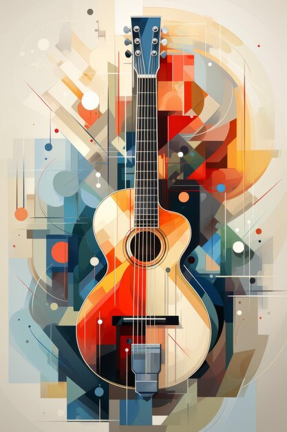 Foto akustische gitarrenillustration für musikalische grafische werbung, erstellt mit generativer ki-technologie