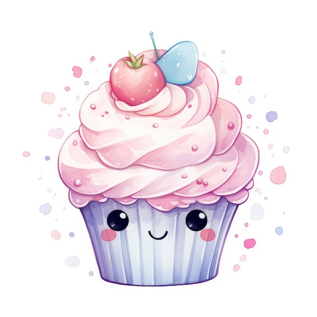 Akwarell Kawaii Cupcake