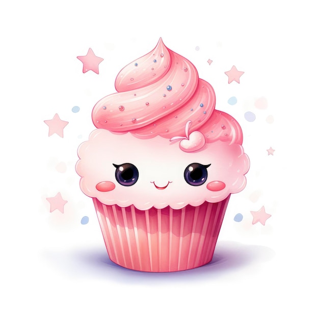 Akwarell Kawaii Cupcake