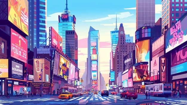 Al aire libre Times Square NYC vista juego móvil gráficos planos elementos mínimos fondo ar 169 estilo crudo