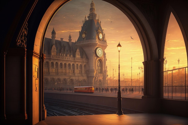 Al amanecer, la estación de tren Centraal ofrece una vista de Amberes, Bélgica