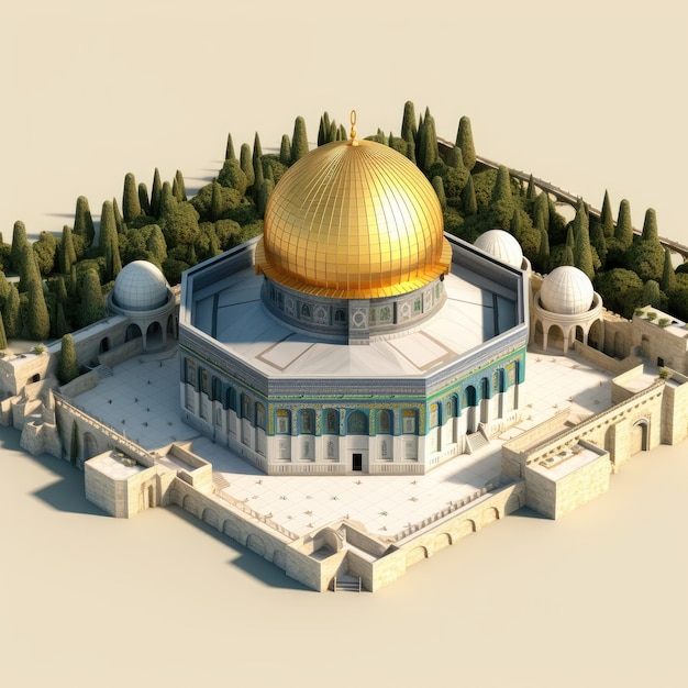 Al-Aqsa-Moschee und der Felskuppel in der Altstadt von Jerusalem AL Quds 3D-Rendering