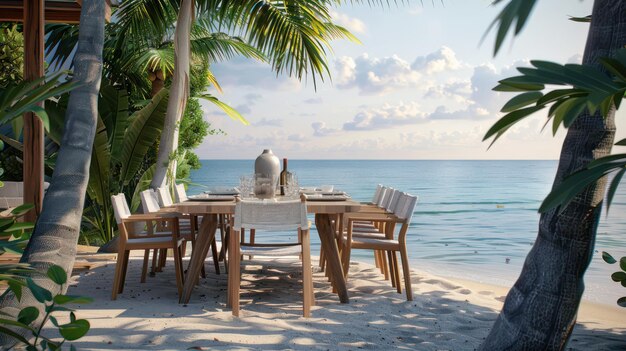 Al fresco comiendo con fondo de playa