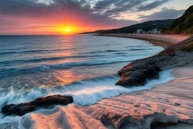 Foto al generativo sobre el mar al amanecer o al atardecer