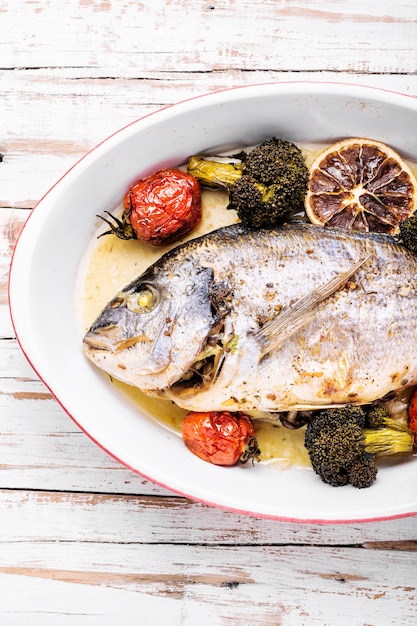 Al horno en pescado de mar dorado dorado