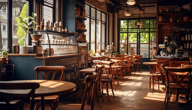 Foto al mediodía la cafetería tiene mucha gente y tiene un ambiente cálido