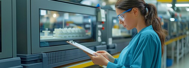 Foto al producir formas de plástico médico para kits quirúrgicos en una línea de producción automática, los trabajadores utilizan tablones para controlar la calidad