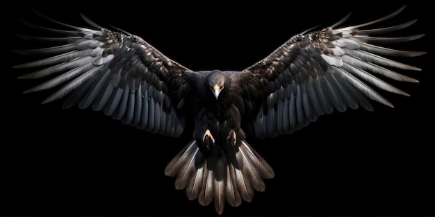 El ala del águila negra aislada en el fondo de la naturaleza La perfección perfecta del animal en detalle