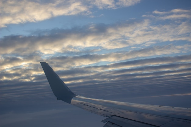 Ala de avión en el cielo. Vista desde gran altura.