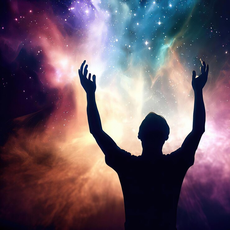 Foto alabanza con nebulosa en el espacio de la galaxia.