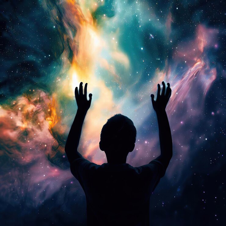 Foto alabanza con nebulosa en el espacio de la galaxia.