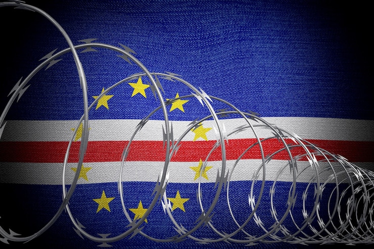 Foto alambre de púas y bandera de cabo verde ilustración en 3d