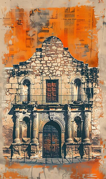 Alamo Mission in San Antonio mit Adobe Texture Vintage News Illustration Trending Hintergrunddekor