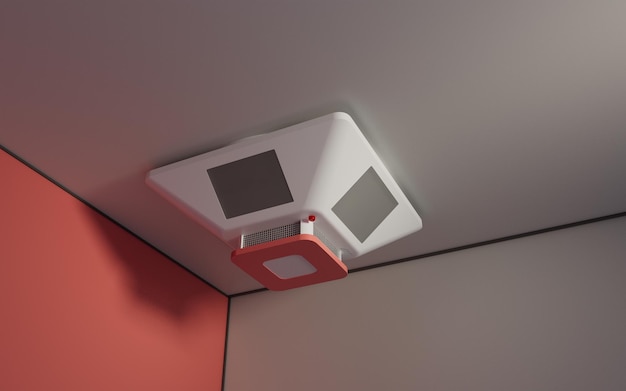 Foto alarma de humo blanco y rojo modelado c4d de diseño industrial