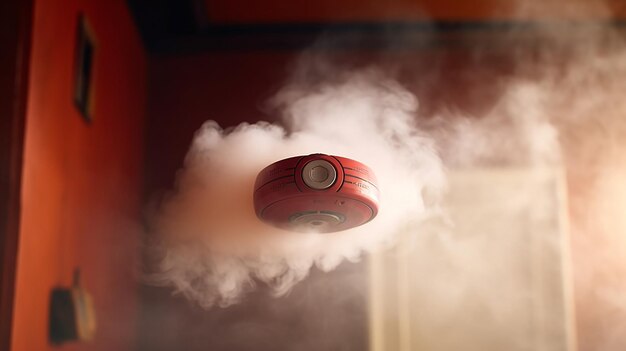 Foto alarma de humo en una habitación con humo ia generativa