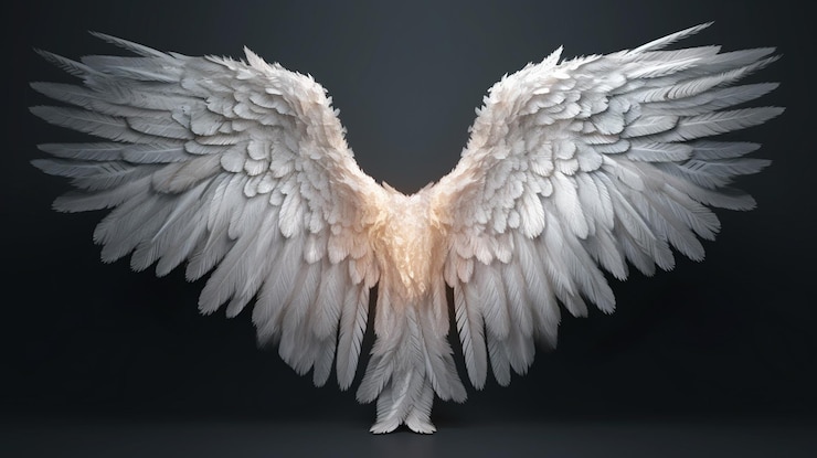 Alas de ángel blancas aisladas en un fondo gris
