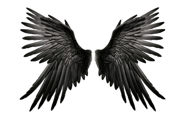 Alas de ángel negras sobre un fondo blanco Generativo Ai