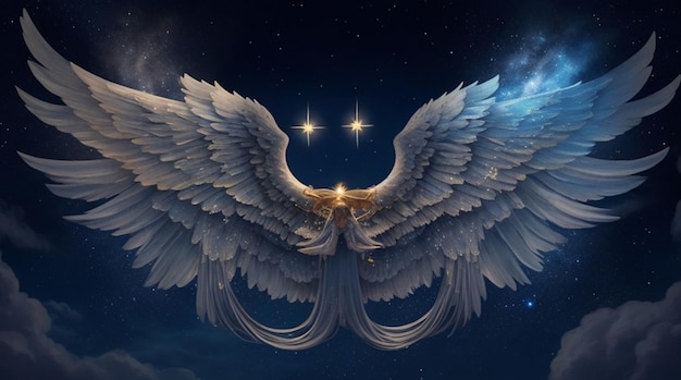 Las alas de los ángeles brillan en el cielo nocturno