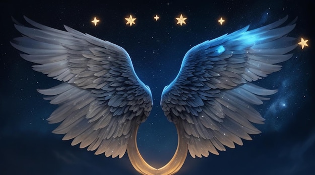 Las alas de los ángeles brillan en el cielo nocturno