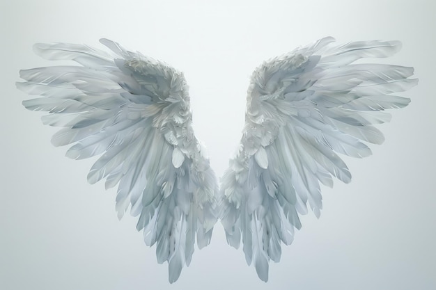 Las alas blancas de un ángel sobre un fondo blanco