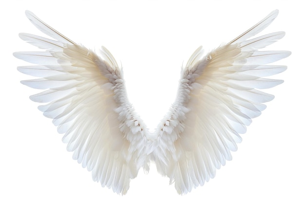 Foto las alas blancas de los ángeles aisladas sobre un fondo blanco parecen increíblemente reales