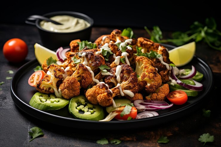 Foto alas de coliflor shawarma con especias