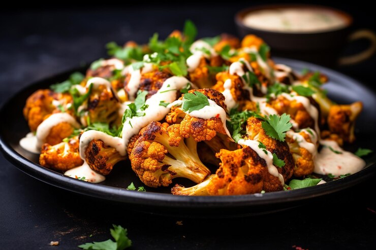 Foto alas de coliflor shawarma con especias