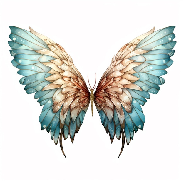 alas de una mariposa con colores azul y marrón sobre un fondo blanco ai generativo