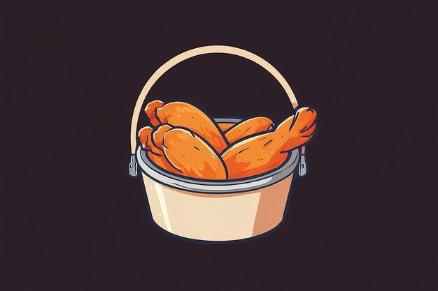 Alas de pollo en el cubo Ilustración del icono vectorial de dibujos animados