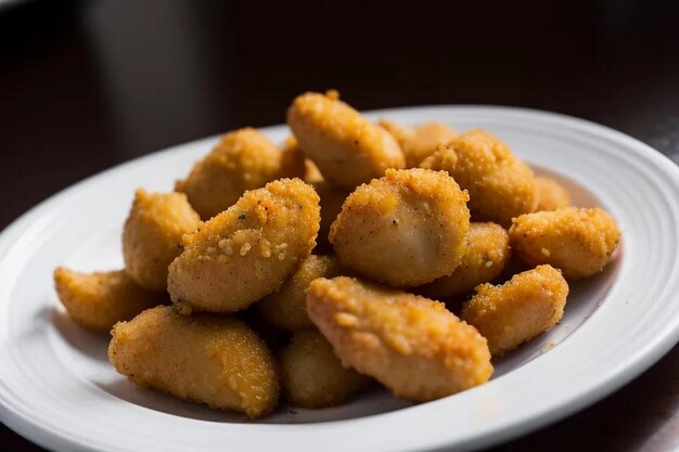 Alas de pollo fritas con anillos de cebolla, papas fritas y salsa de inmersión.