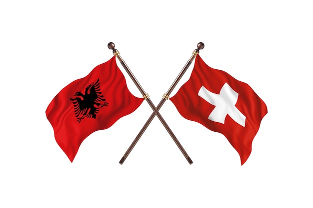Albanien gegen die Schweiz mit zwei Flaggen