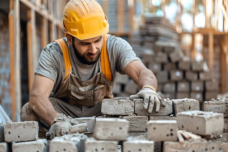 Un albañil dedicado a la construcción con precisión y cuidado