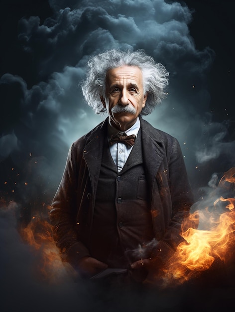 Albert Einstein com fundo de ciência cósmica