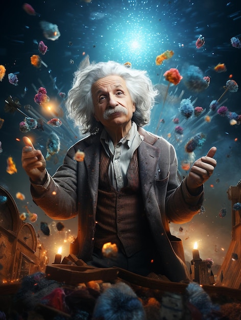 Foto albert einstein com fundo de ciência cósmica