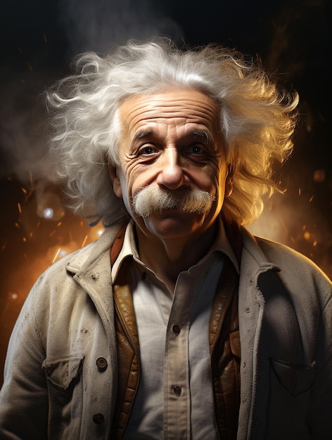 Albert Einstein con el fondo cósmico de la ciencia