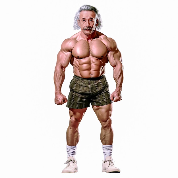 ALBERT EINSTEIN mit dem Muskel-Bodybuilder