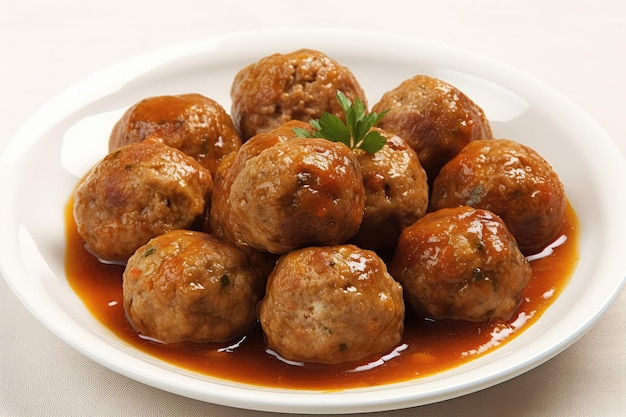 Albondigas Sobre Plato Blanco Sobre Fondo Blanco Plato Español IA Generativa