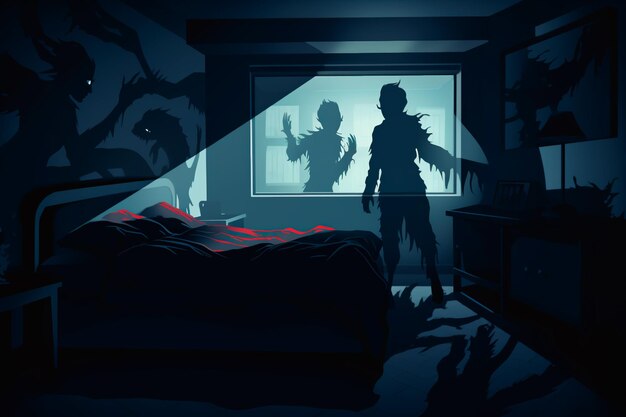 Albtraumreich Eine dunkle Figur droht über den Schläfern eine unheilvolle Präsenz im Schlafzimmer verkörpert