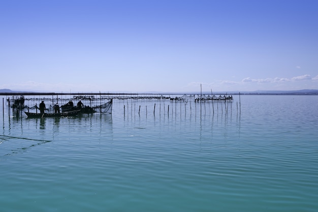 Albufera, lago, de, valença, espanha pântano, em, mediterrâneo, com, pescadores, tackle