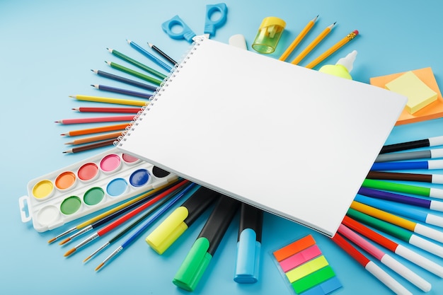 álbum de dibujo y creatividad para la escuela con papelería