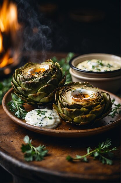 Alcachofas en un plato Una deliciosa mezcla de sabores y texturas