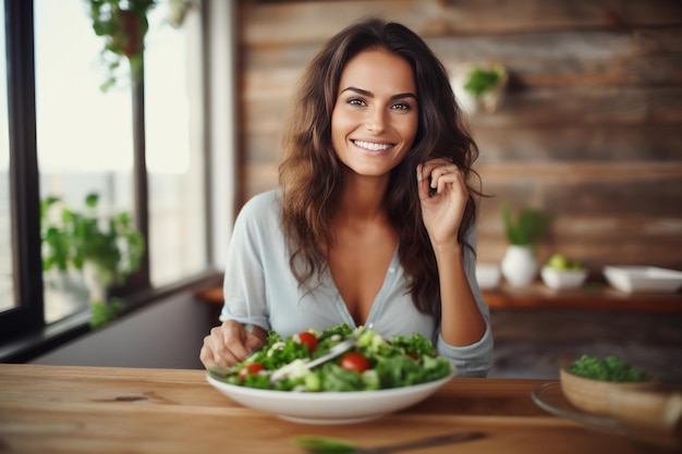 Foto alcançar saúde e beleza com uma salada vegetariana orgânica fresca abraçando o poder da energia saudável