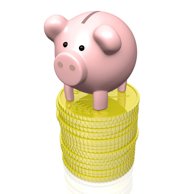 Alcancía y dinero ilustración 3D