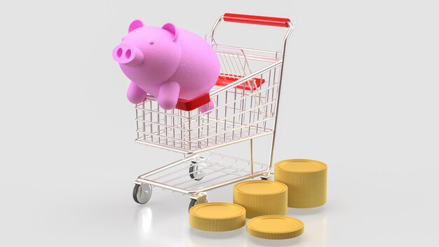 La alcantarilla rosa en el carrito de compras para el concepto de marketing Rendering 3d