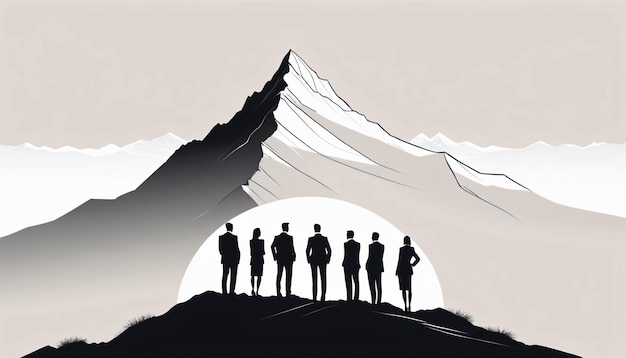 Alcanzando nuevas alturas Empresarios en el boceto de la cima de la montaña