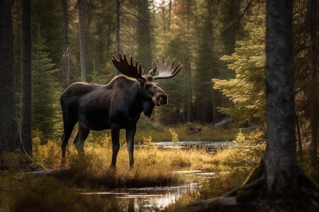 Un alce majestuoso en un claro del bosque