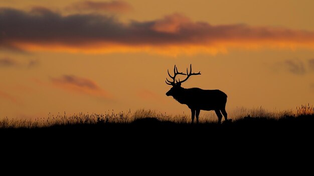 Foto el alce en la silueta del atardecer